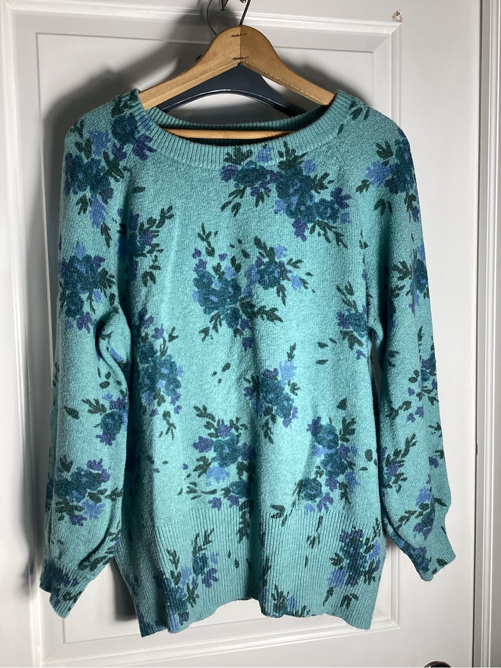 LC Lauren Conrad Teal Floral Crewneck Sweater